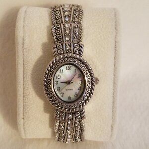 Silver watch cuff w rhinestones w attached battery